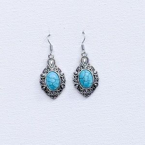 Turquoise Boho Vintage Silver tone Earrings #3